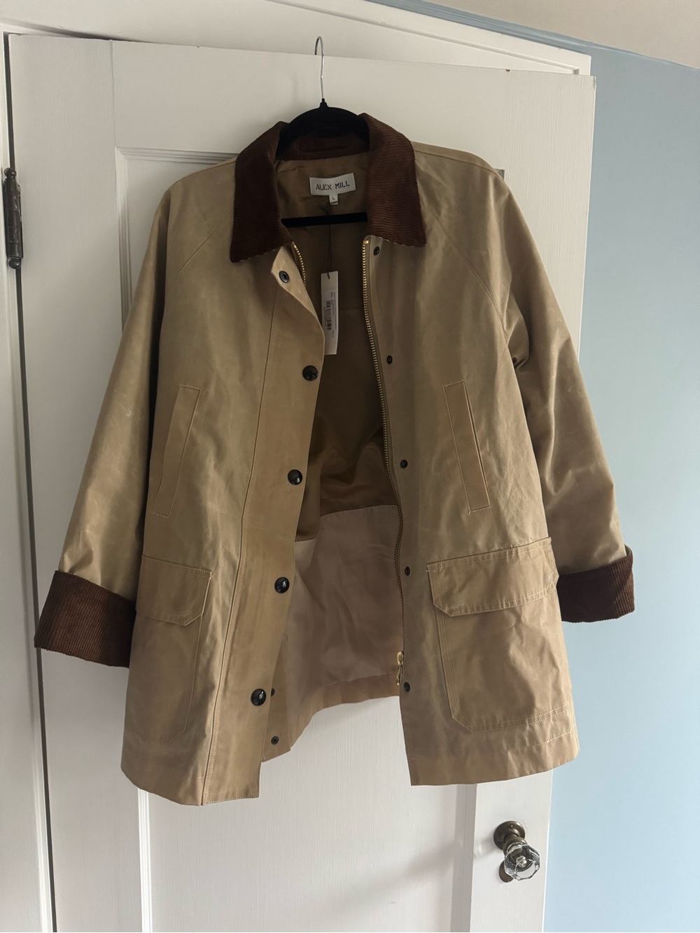Alex Mill Chiltern Street Jacket in Waxed Cotton-Khaki with Brown Corduroy Trim